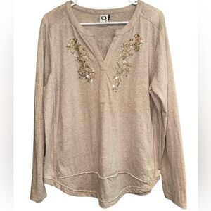 Anthropologie Akemi + Kin Tan and Gold Sequin Top, Size L